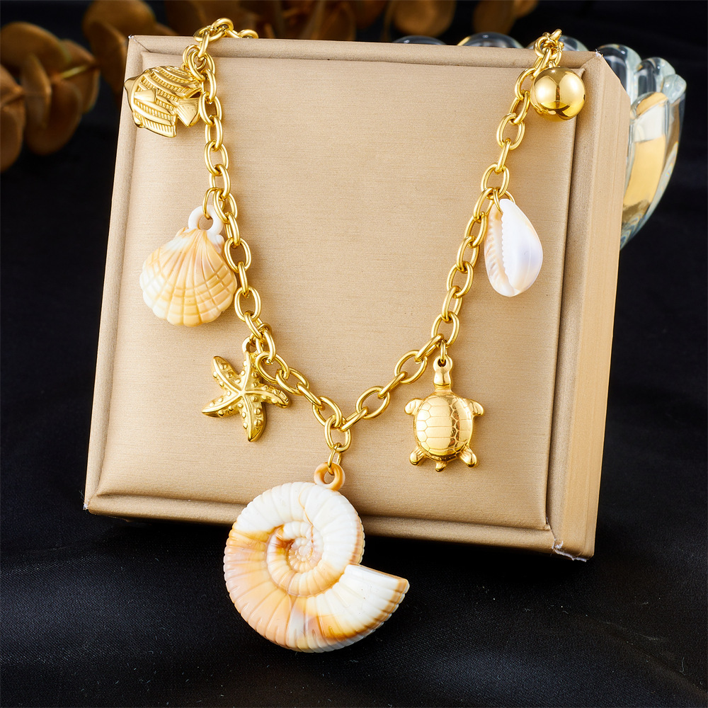 Cross-border popular multi-element accessory pendant stainless steel metal marine life flower dripping moon sun necklace