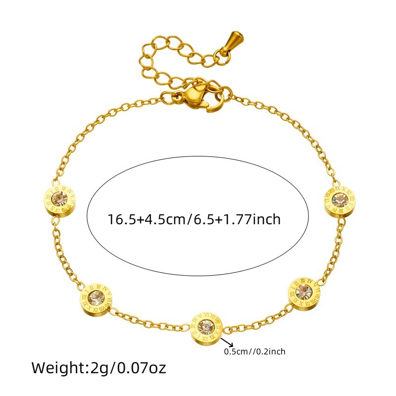European and American cross-border diamond-encrusted Roman numeral round plaque accessories chain stainless steel gold-plated necklace earring bracelet set