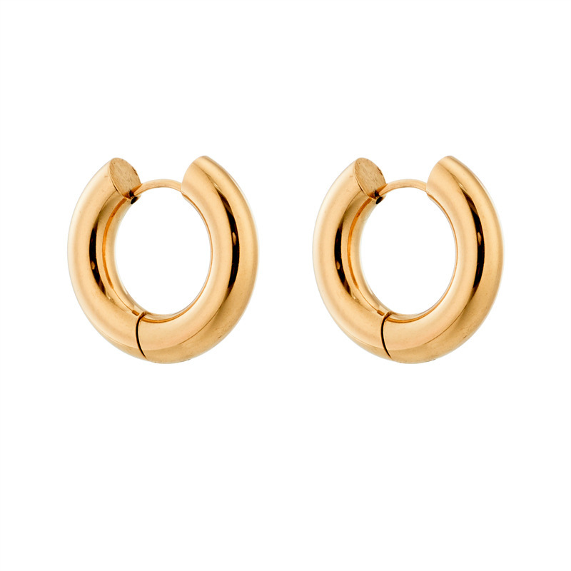 European and American style titanium steel non-fading gold chunky round braided earrings, unique and stylish, versatile ear cuffs and hoop earrings.