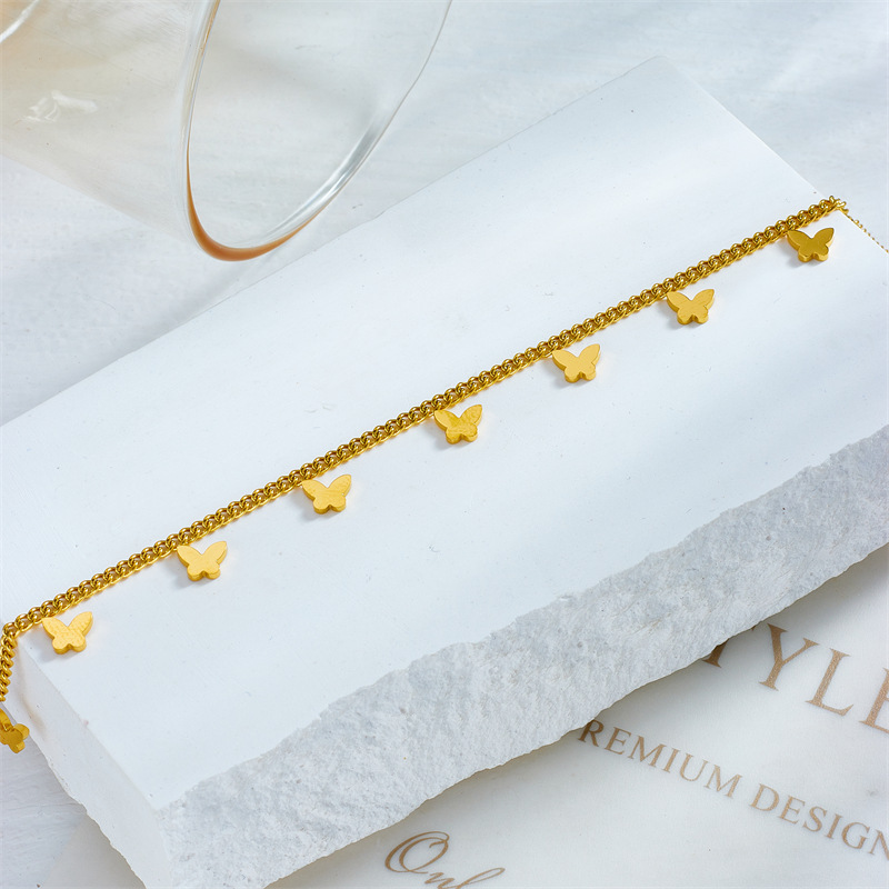 Korean style minimalist gold-plated glossy small butterfly accessory chain stainless steel everyday versatile jewelry anklet