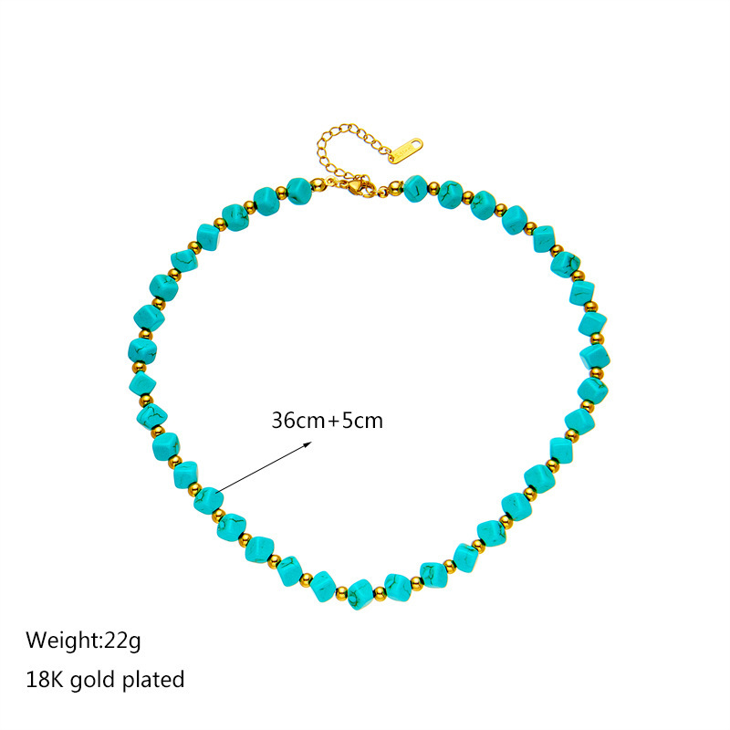 New European and American cross-border creative retro niche design turquoise titanium steel beaded braided necklace