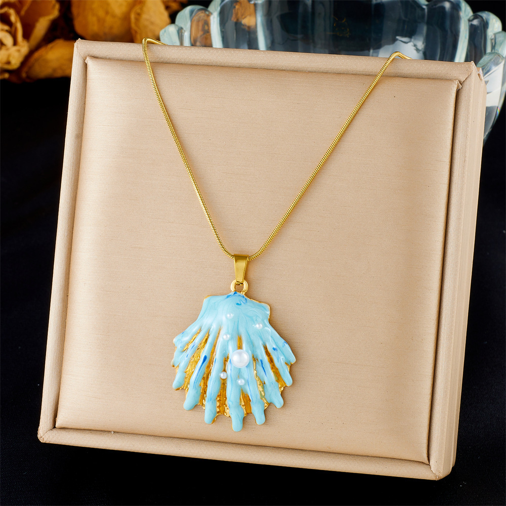 European and American cross-border fashion vacation high-end multi-element marine life pendant seashell starfish sun stainless steel necklace