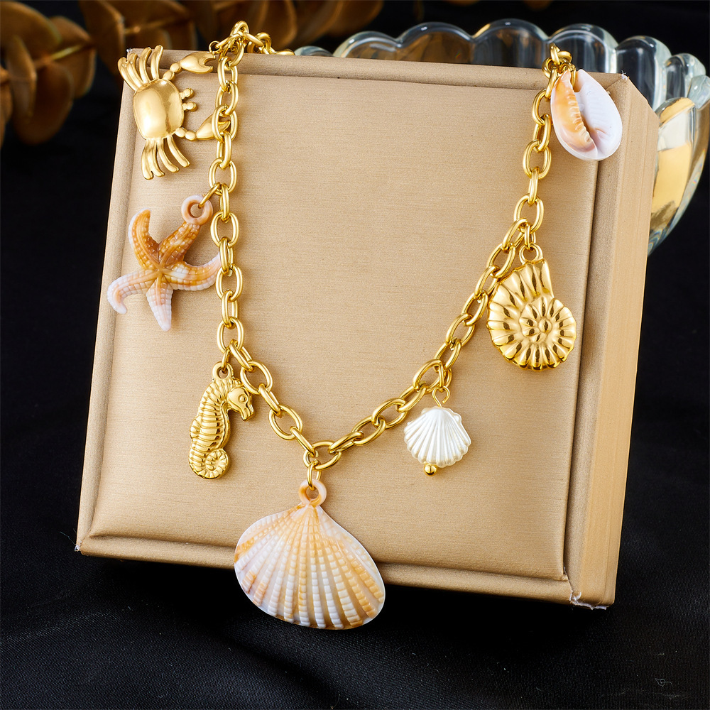 Cross-border popular multi-element accessory pendant stainless steel metal marine life flower dripping moon sun necklace