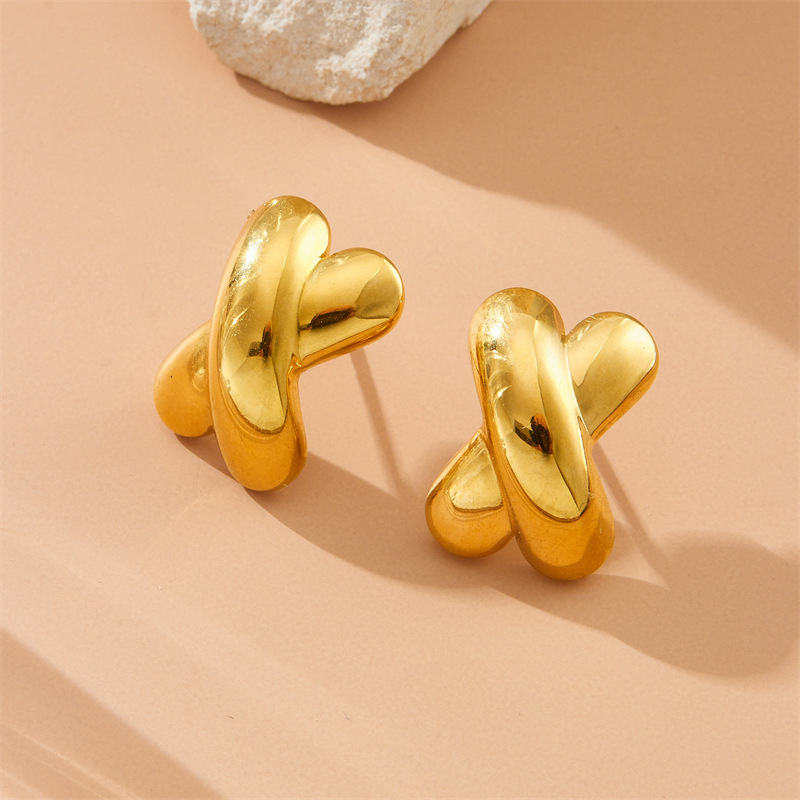 European and American style minimalist spiral rotating round geometric leaf flower stainless steel personalized polished earrings