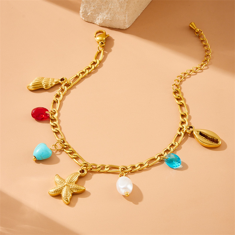 European and American cross-border personalized creative gold-plated turtle, dolphin, and starfish pendant stainless steel chain jewelry bracelet