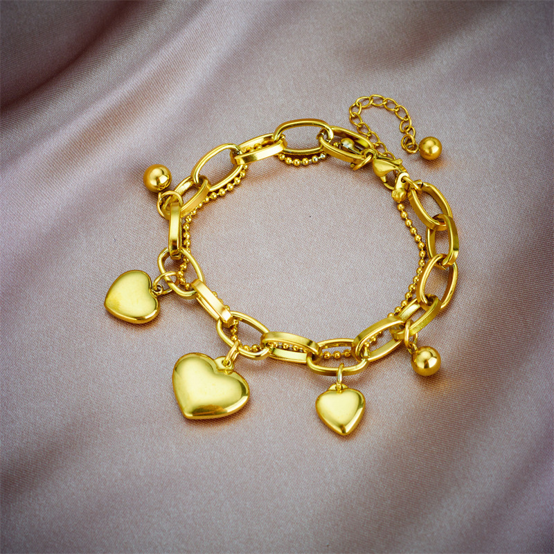 European and American retro fashion heart-shaped multi-layered metal titanium steel chain simple niche versatile jewelry bracelet