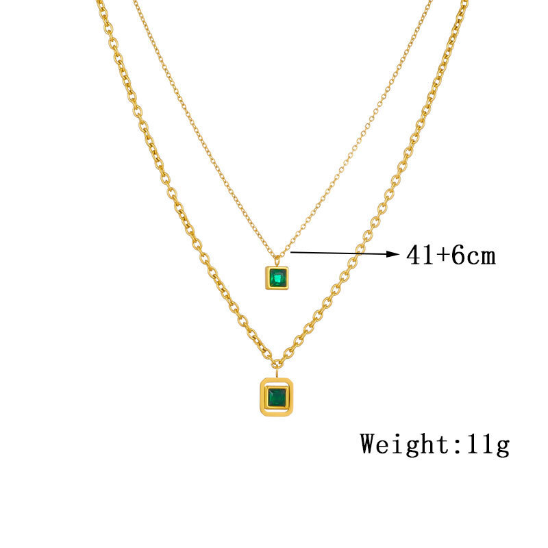 European and American style retro minimalist diamond-encrusted square accessory chain titanium steel gold-plated necklace
