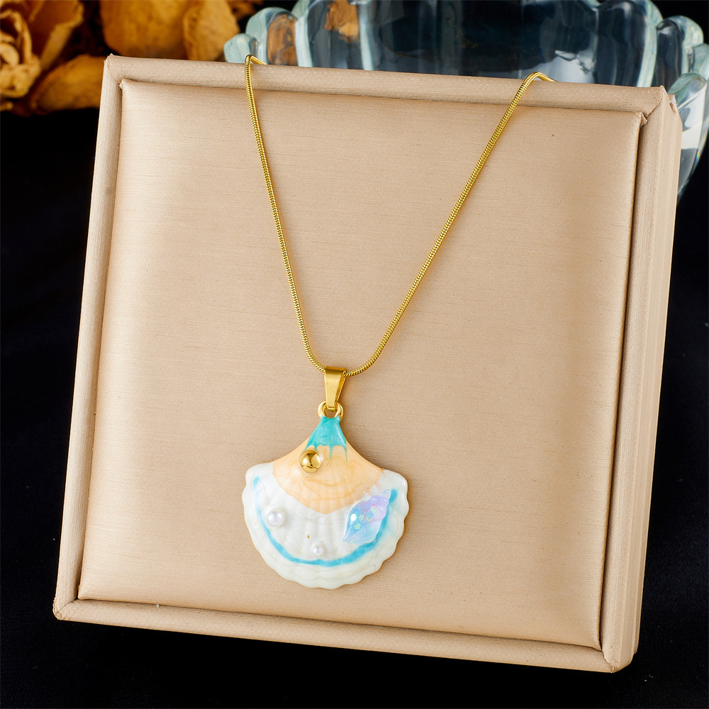 European and American cross-border fashion vacation high-end multi-element marine life pendant seashell starfish sun stainless steel necklace