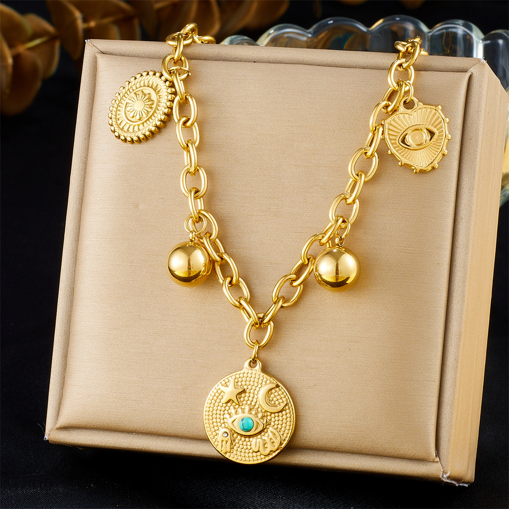 Cross-border popular multi-element accessory pendant stainless steel metal marine life flower dripping moon sun necklace