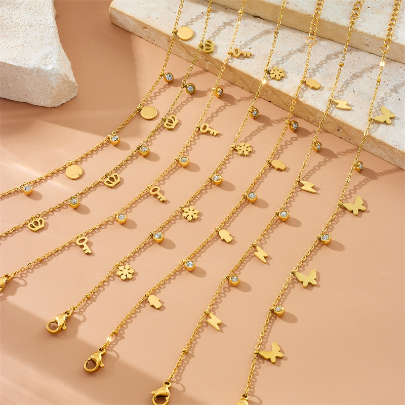 Stylish Commuter-Friendly Minimalist Gold-Plated Stainless Steel Butterfly Round Lightning Crown Eye Pendant Chain Jewelry Set