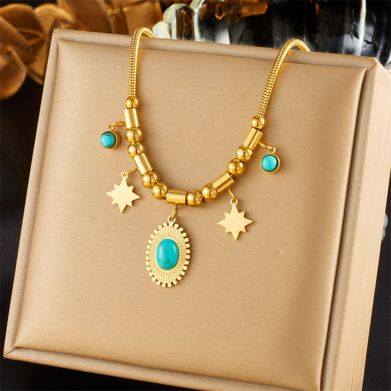 Fashionable, niche, creative design, retro ethnic style, pearl butterfly heart, rhinestone flower, eight-pointed star pendant necklace