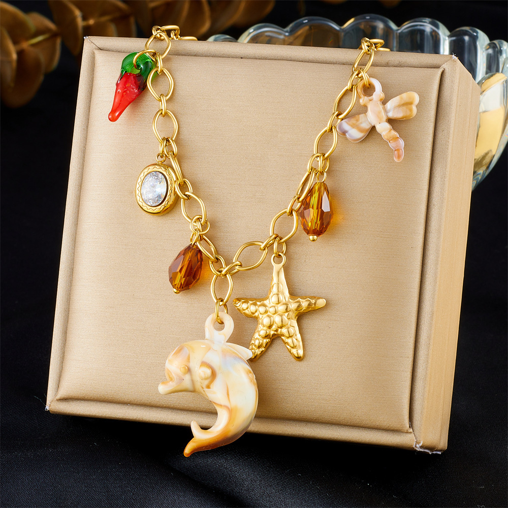 Cross-border popular multi-element accessory pendant stainless steel metal marine life flower dripping moon sun necklace