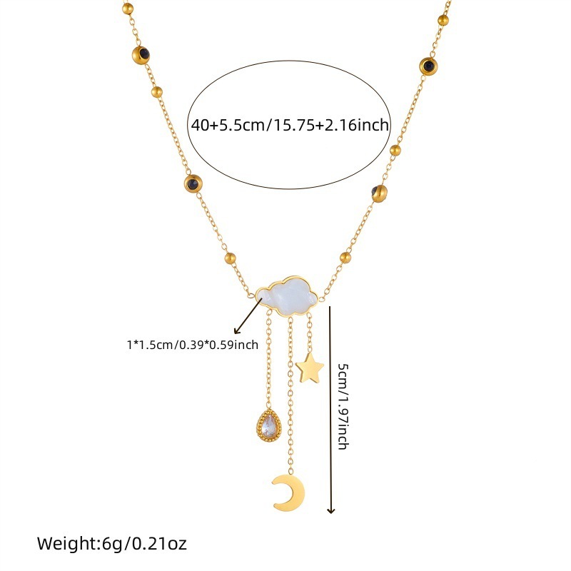 Korean style white shell cloud star moon long tassel teardrop niche fashion stainless steel jewelry necklace