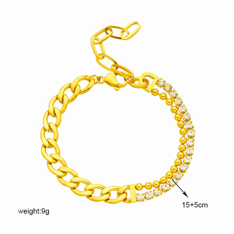 European and American cross-border asymmetrical diamond-encrusted double-layer chunky chain titanium steel metal punk hip-hop minimalist versatile jewelry bracelet