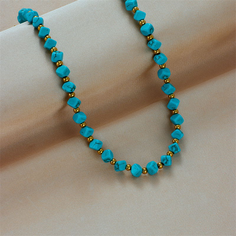 New European and American cross-border creative retro niche design turquoise titanium steel beaded braided necklace
