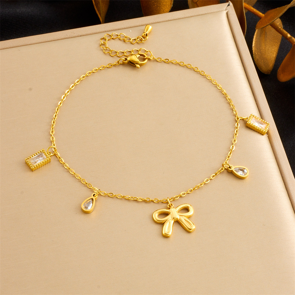 Cross-border fashion beach style versatile simple colorful geometric glass rhinestone butterfly heart accessory chain anklet