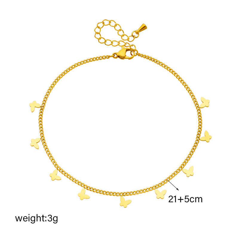 Korean style minimalist gold-plated glossy small butterfly accessory chain stainless steel everyday versatile jewelry anklet