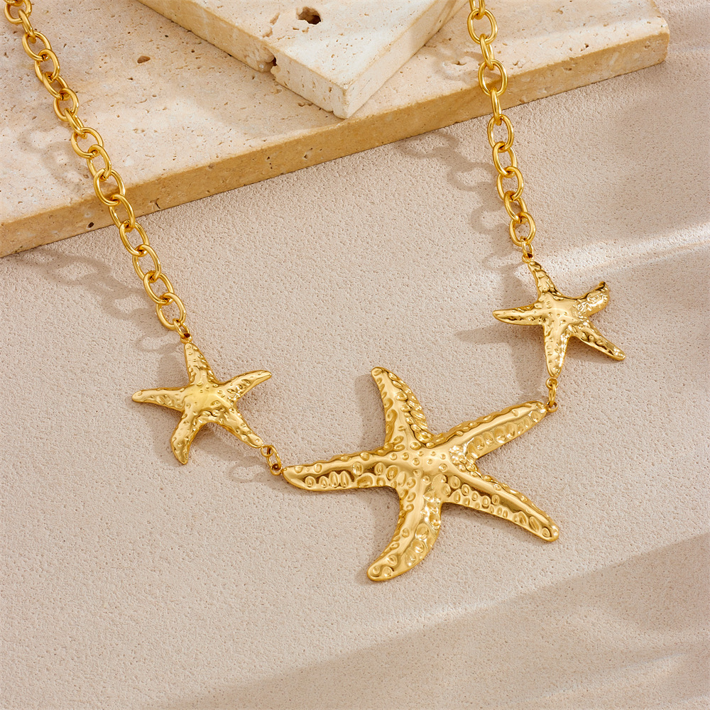 European and American cross-border fashion vacation high-end multi-element marine life pendant seashell starfish sun stainless steel necklace