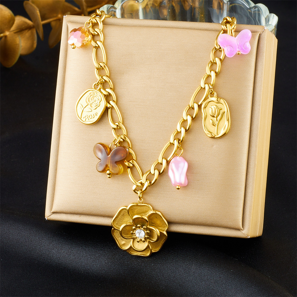 Cross-border popular multi-element accessory pendant stainless steel metal marine life flower dripping moon sun necklace