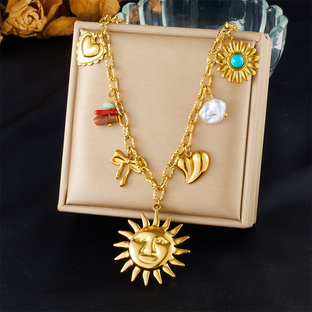 European and American cross-border fashion vacation high-end multi-element marine life pendant seashell starfish sun stainless steel necklace