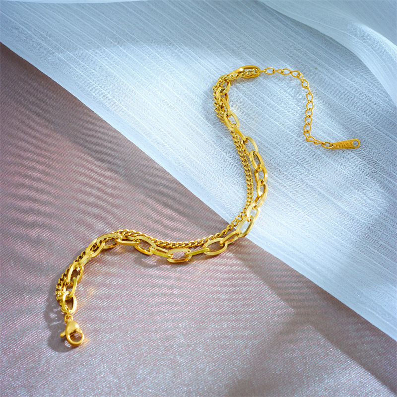 European and American minimalist fashion niche retro titanium steel metal double-layered hip-hop chain accessory bracelet