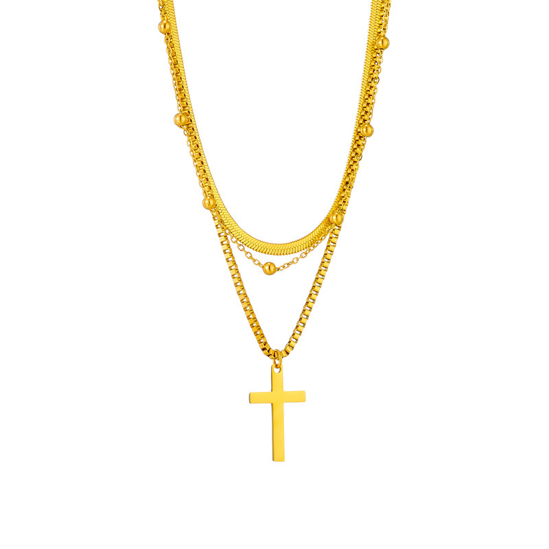 New European and American style minimalist multi-layered cross pendant titanium steel metal hip-hop fashion versatile niche necklace