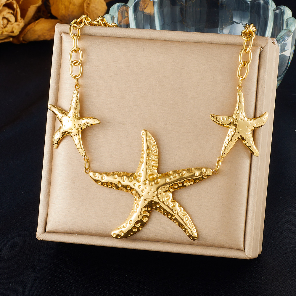 European and American cross-border fashion vacation high-end multi-element marine life pendant seashell starfish sun stainless steel necklace
