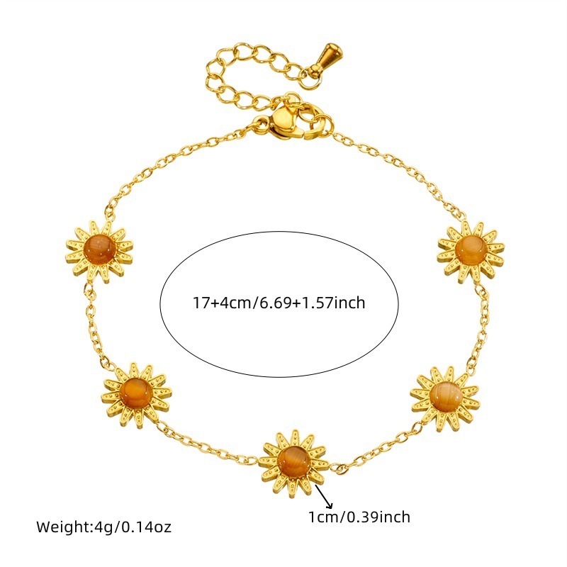Cross-border European and American fashion versatile tiger's eye sunflower accessories stainless steel chain necklace earring bracelet set