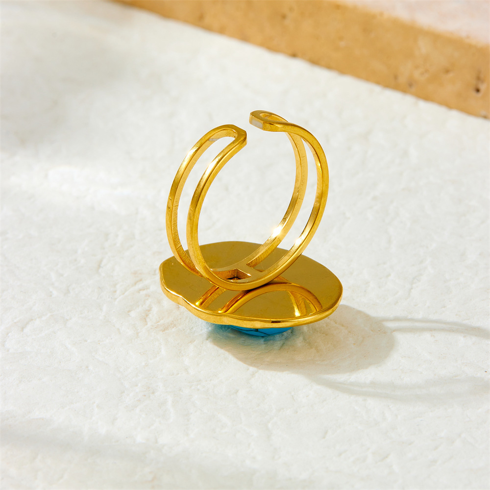 Cross-border fashion retro high-end open adjustable line oval set with turquoise accessories stainless steel ring