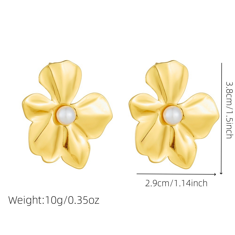 French retro gold flower earrings, understated luxury, niche stainless steel, high-end earrings, statement jewelry, stud earrings
