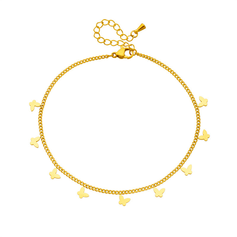 Korean style minimalist gold-plated glossy small butterfly accessory chain stainless steel everyday versatile jewelry anklet