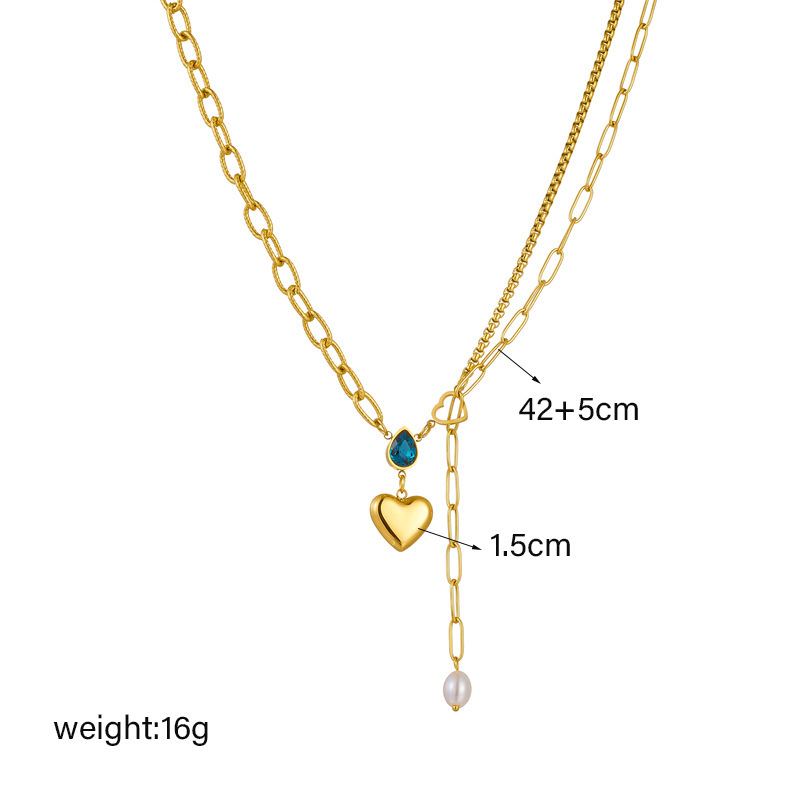 European and American style niche high-end pearl heart pendant irregular metal titanium steel creative minimalist style necklace