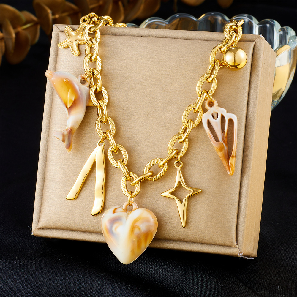 Cross-border popular multi-element accessory pendant stainless steel metal marine life flower dripping moon sun necklace