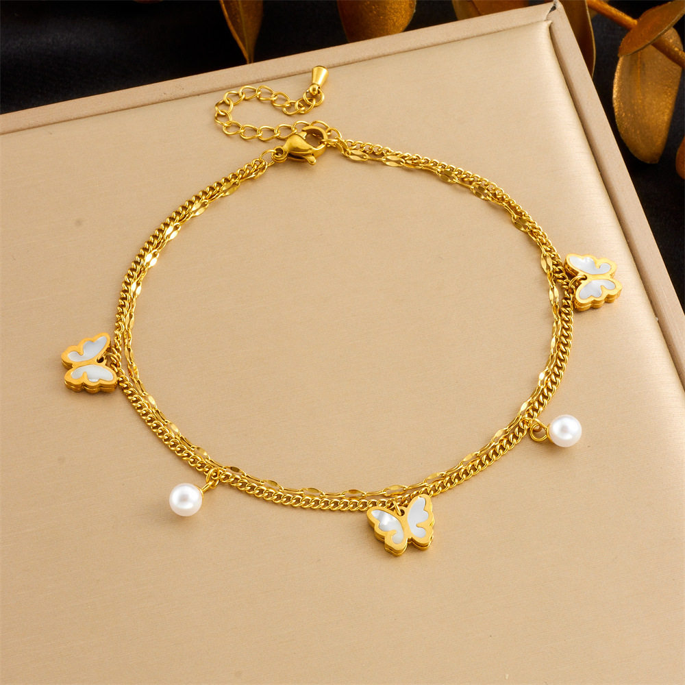 Cross-border fashion beach style versatile simple colorful geometric glass rhinestone butterfly heart accessory chain anklet