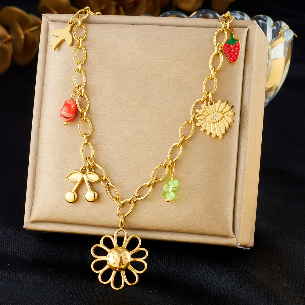 Cross-border popular multi-element accessory pendant stainless steel metal marine life flower dripping moon sun necklace