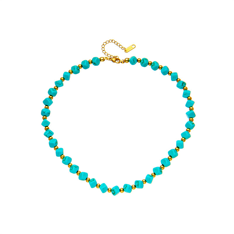 New European and American cross-border creative retro niche design turquoise titanium steel beaded braided necklace