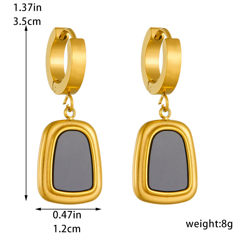European and American style retro chic versatile trapezoidal geometric pendant chain stainless steel gold-plated necklace and earring set