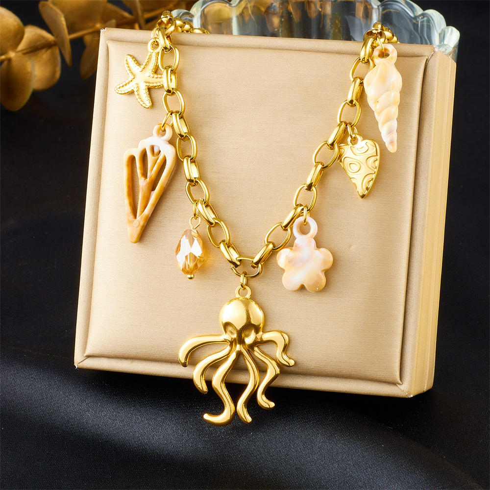 Cross-border popular multi-element accessory pendant stainless steel metal marine life flower dripping moon sun necklace