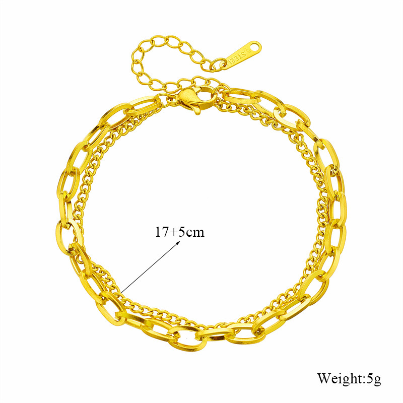 European and American minimalist fashion niche retro titanium steel metal double-layered hip-hop chain accessory bracelet