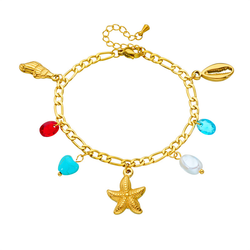 European and American cross-border personalized creative gold-plated turtle, dolphin, and starfish pendant stainless steel chain jewelry bracelet