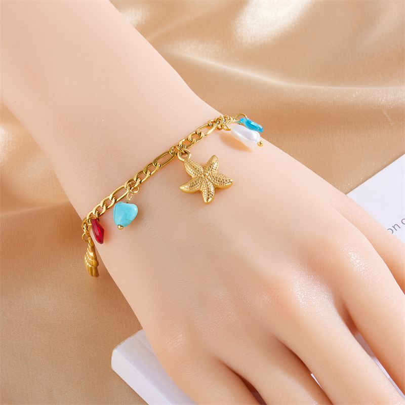 European and American cross-border personalized creative gold-plated turtle, dolphin, and starfish pendant stainless steel chain jewelry bracelet