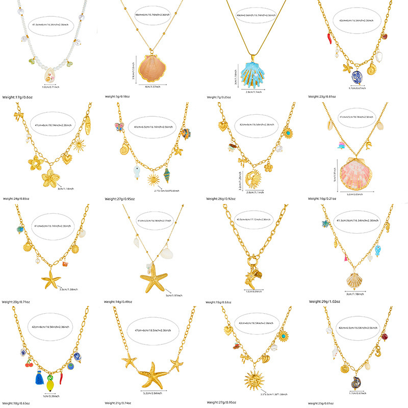 European and American cross-border fashion vacation high-end multi-element marine life pendant seashell starfish sun stainless steel necklace
