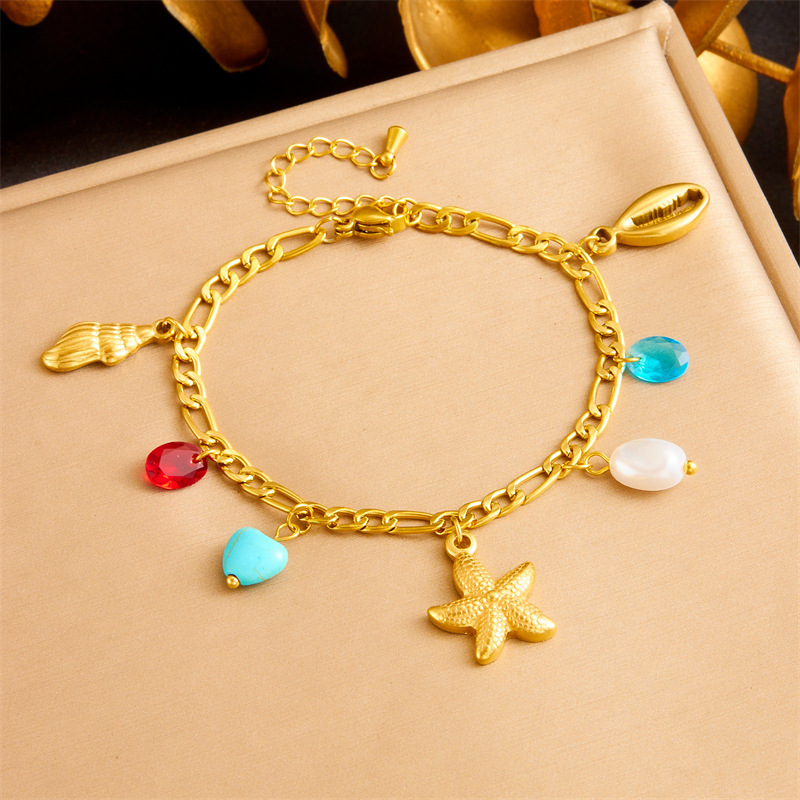 European and American cross-border personalized creative gold-plated turtle, dolphin, and starfish pendant stainless steel chain jewelry bracelet