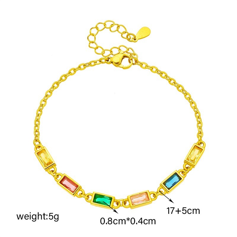 European and American style, simple and unique retro colorful long chain with rhinestones, titanium steel jewelry, high-end and versatile bracelet.