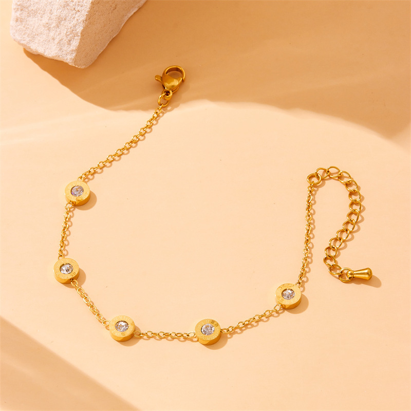 European and American cross-border diamond-encrusted Roman numeral round plaque accessories chain stainless steel gold-plated necklace earring bracelet set