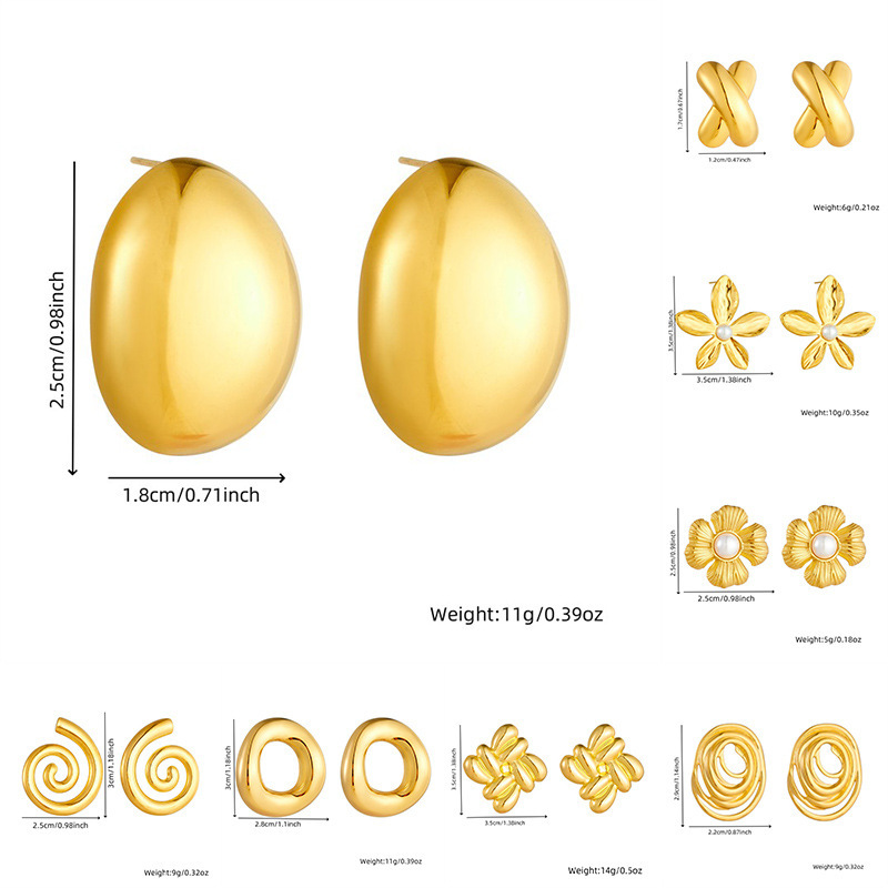 European and American style minimalist spiral rotating round geometric leaf flower stainless steel personalized polished earrings