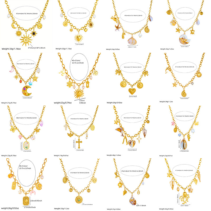 Cross-border popular multi-element accessory pendant stainless steel metal marine life flower dripping moon sun necklace