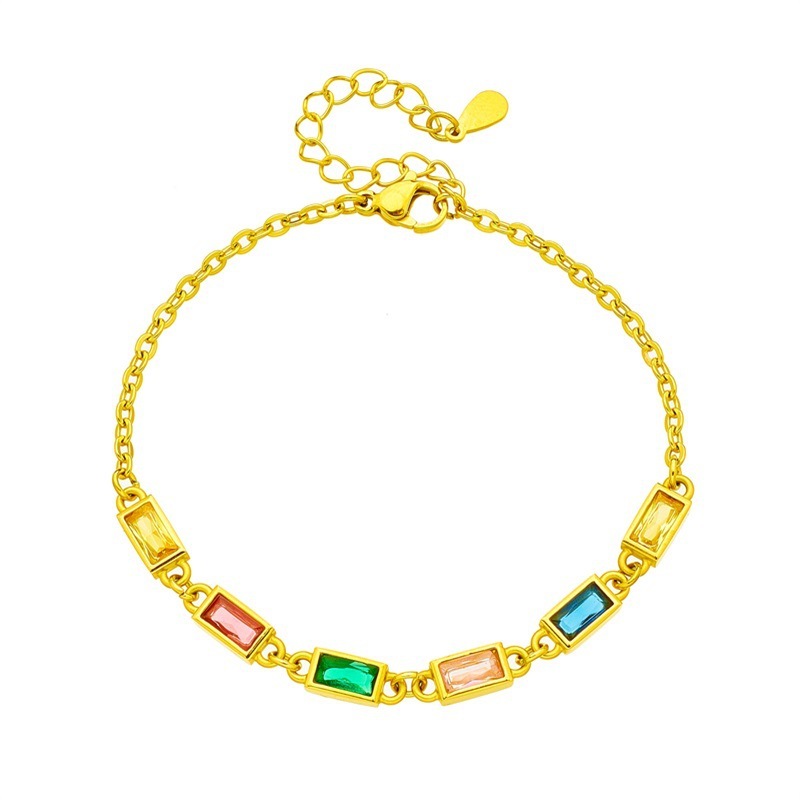European and American style, simple and unique retro colorful long chain with rhinestones, titanium steel jewelry, high-end and versatile bracelet.