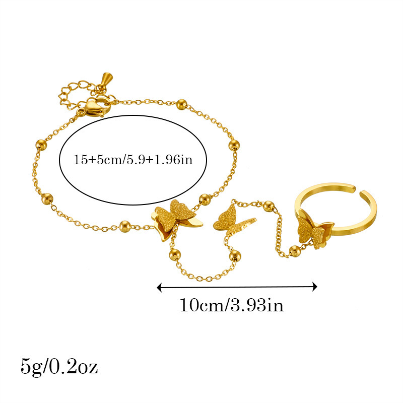 European and American style, simple and versatile, gold-plated stainless steel butterfly chain open ring and bracelet jewelry set