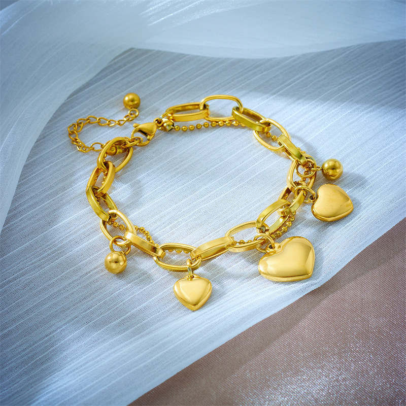 European and American retro fashion heart-shaped multi-layered metal titanium steel chain simple niche versatile jewelry bracelet